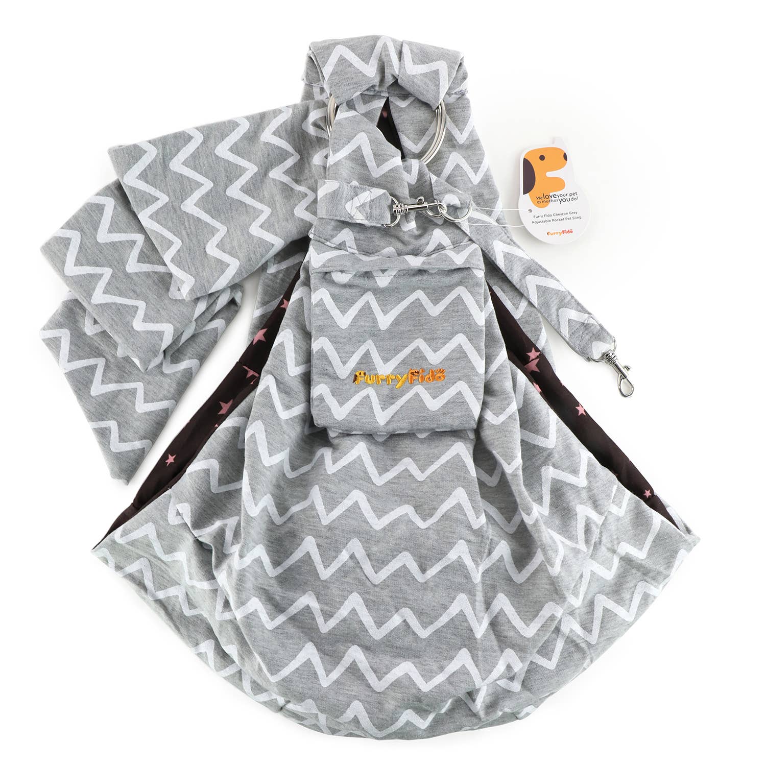 Chevron Grey Adjustable Dog Sling Perfect for Puppies Furry