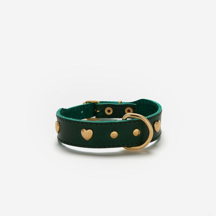 Green Leather Heart Collar