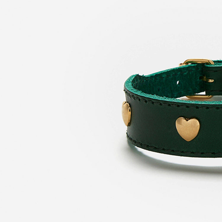Green Leather Heart Collar