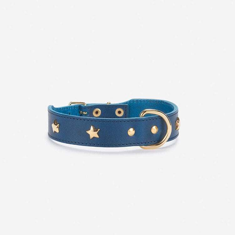 Blue Stars Leather Collar