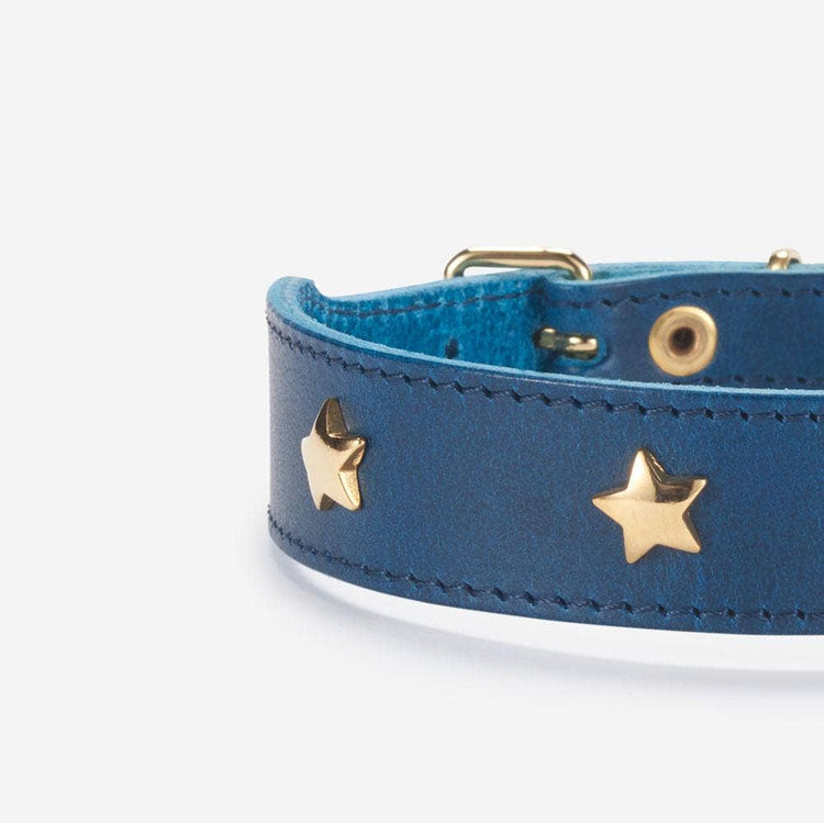 Blue Stars Leather Collar